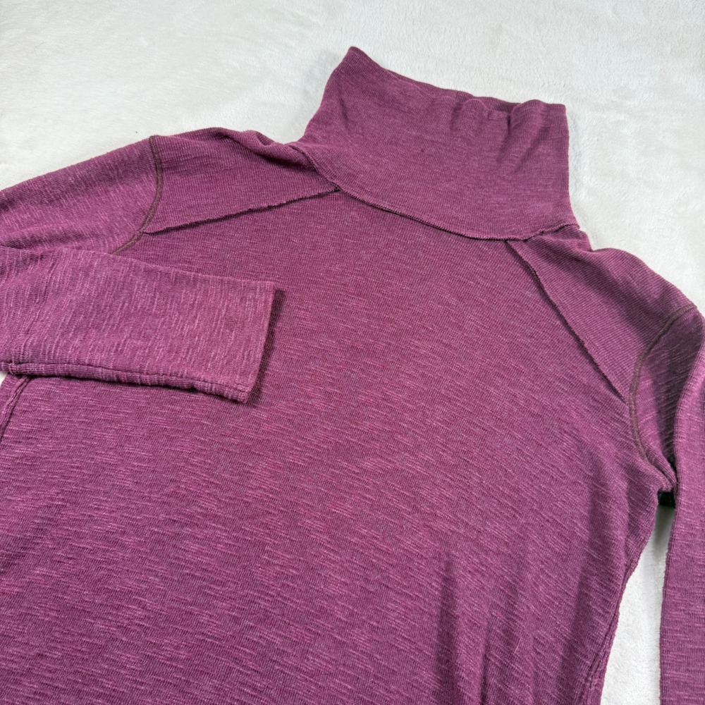 We The Free Free People Plum Funnel Neck Split Back Top Large Boho Slub Knit